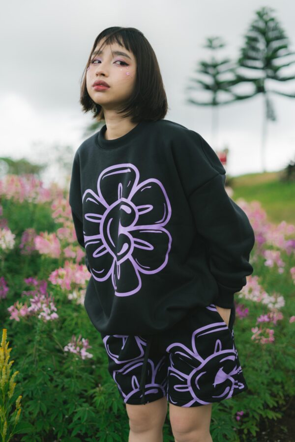 Floral Sweatshort - Black