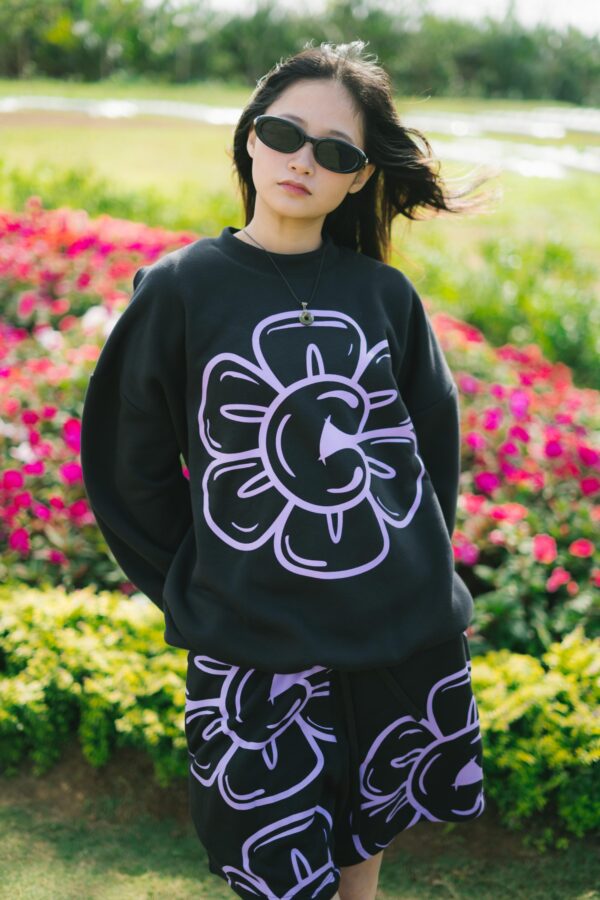 Floral Sweatshort - Black